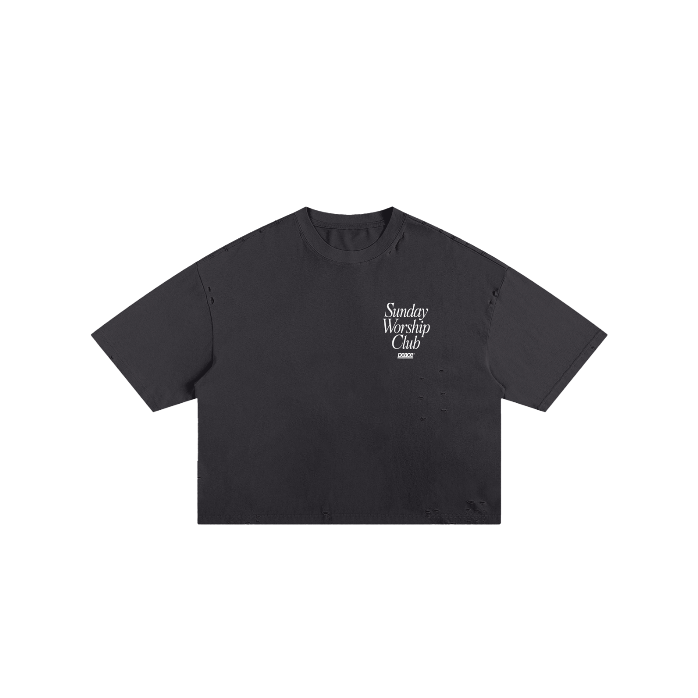 Sunday Worship Club Frayed Boxy Tee Wash Black | Peace® ODMPOD