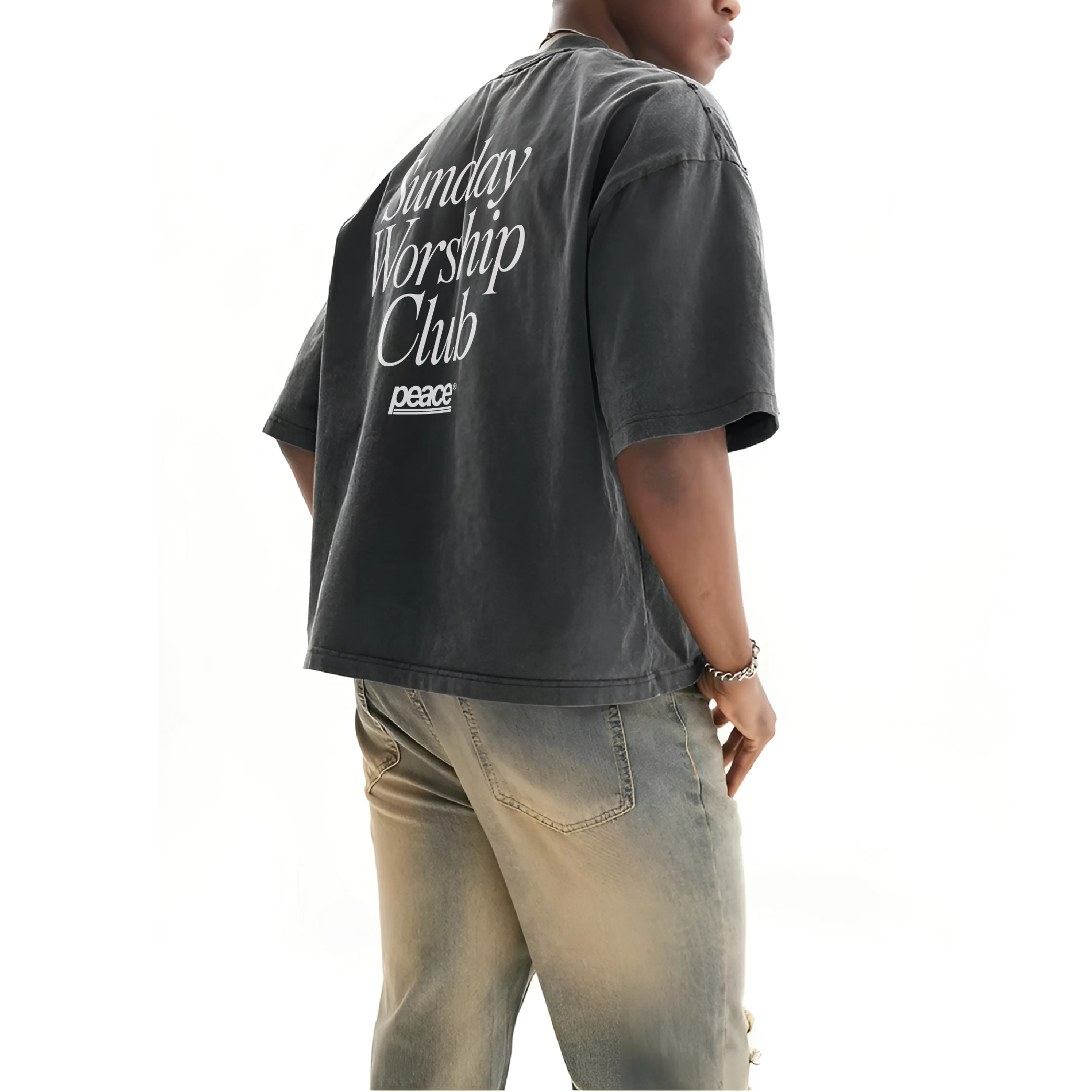 Sunday Worship Club Frayed Boxy Tee Wash Black | Peace® ODMPOD