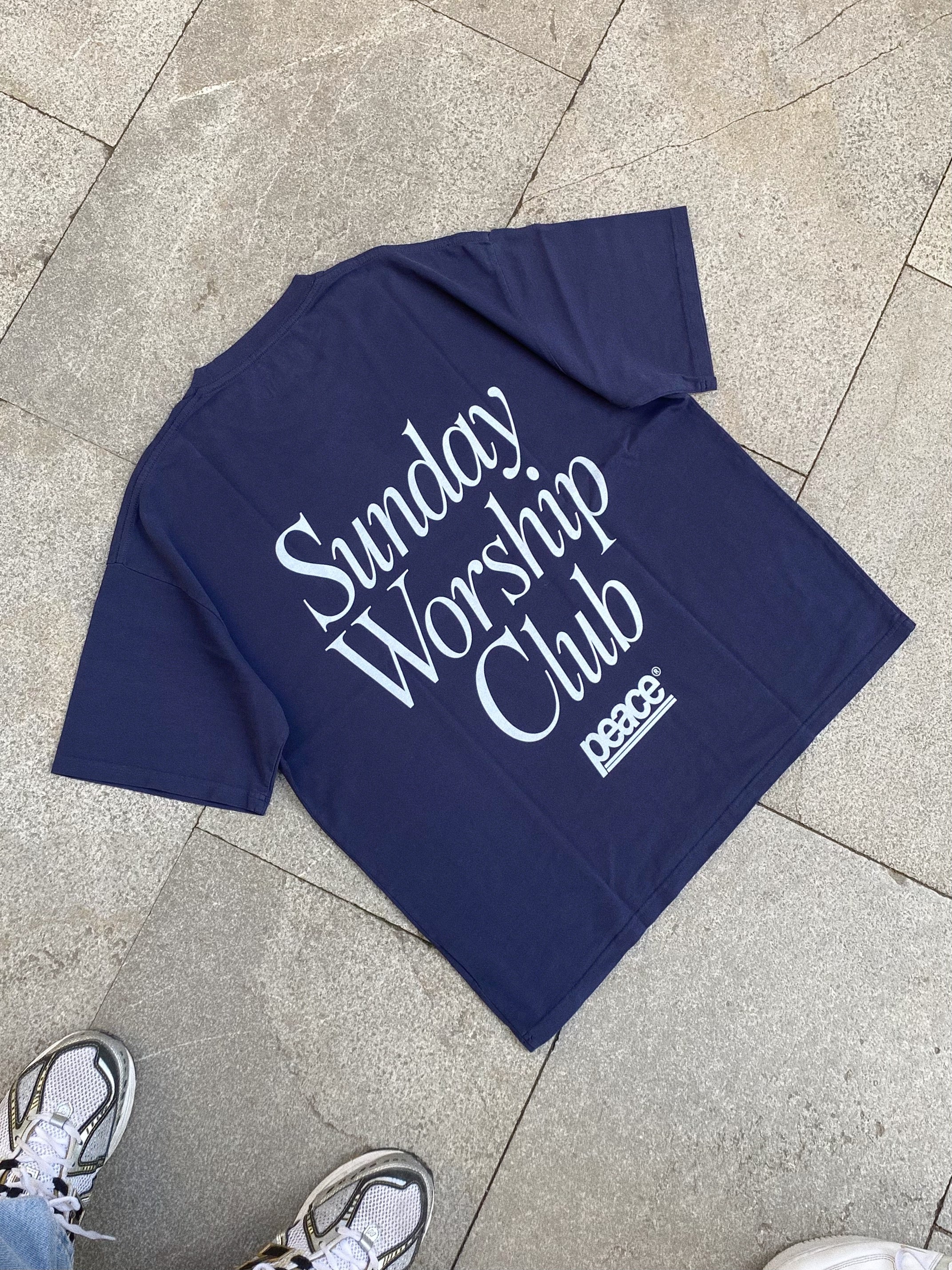 Sunday Worship Club Navy Blue Loose Fit Heavyweight Tee | Peace® ODMPOD