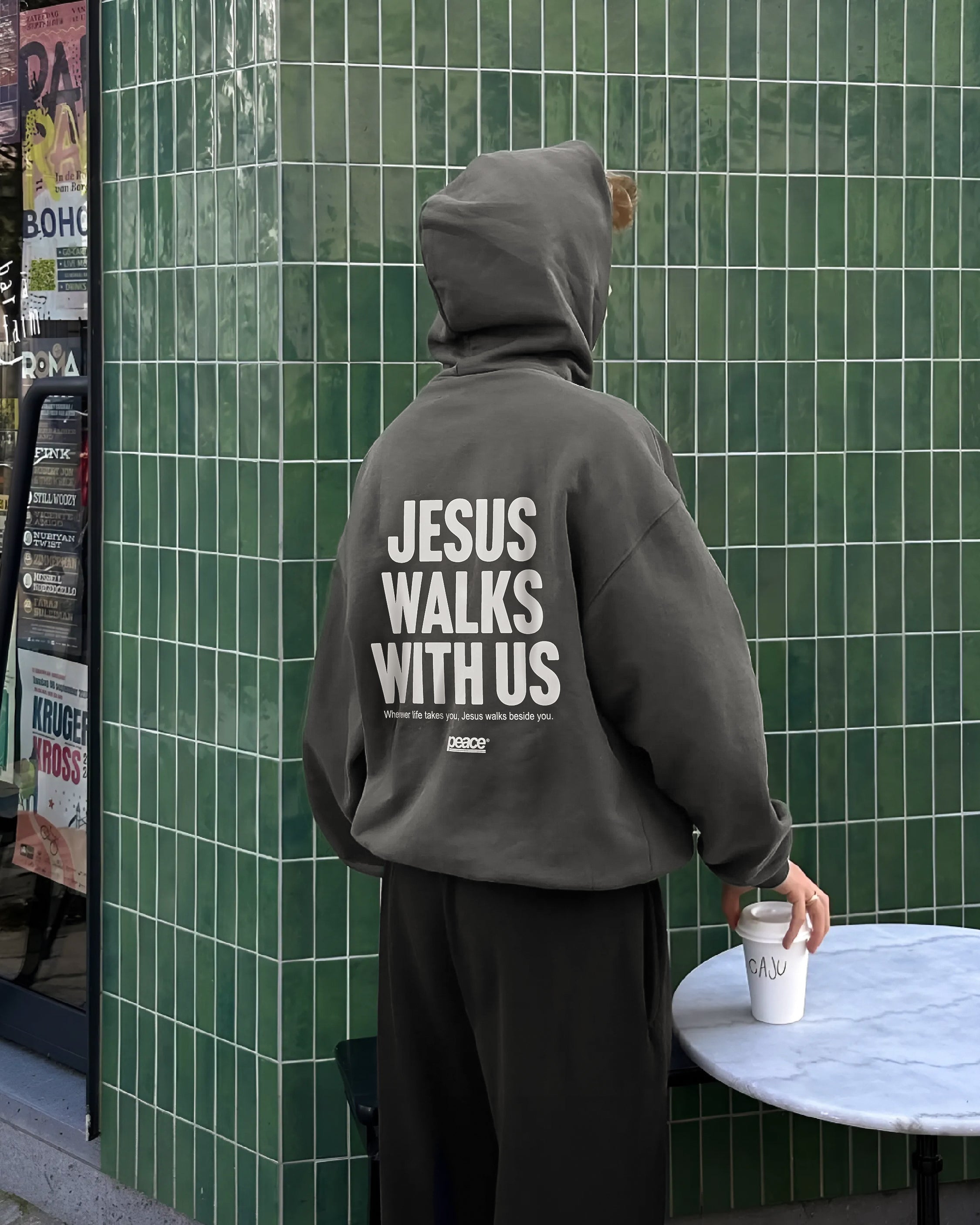 Jesus Walks With Us Gray Oversized Heavyweight Hoodie | Peace® ODMPOD