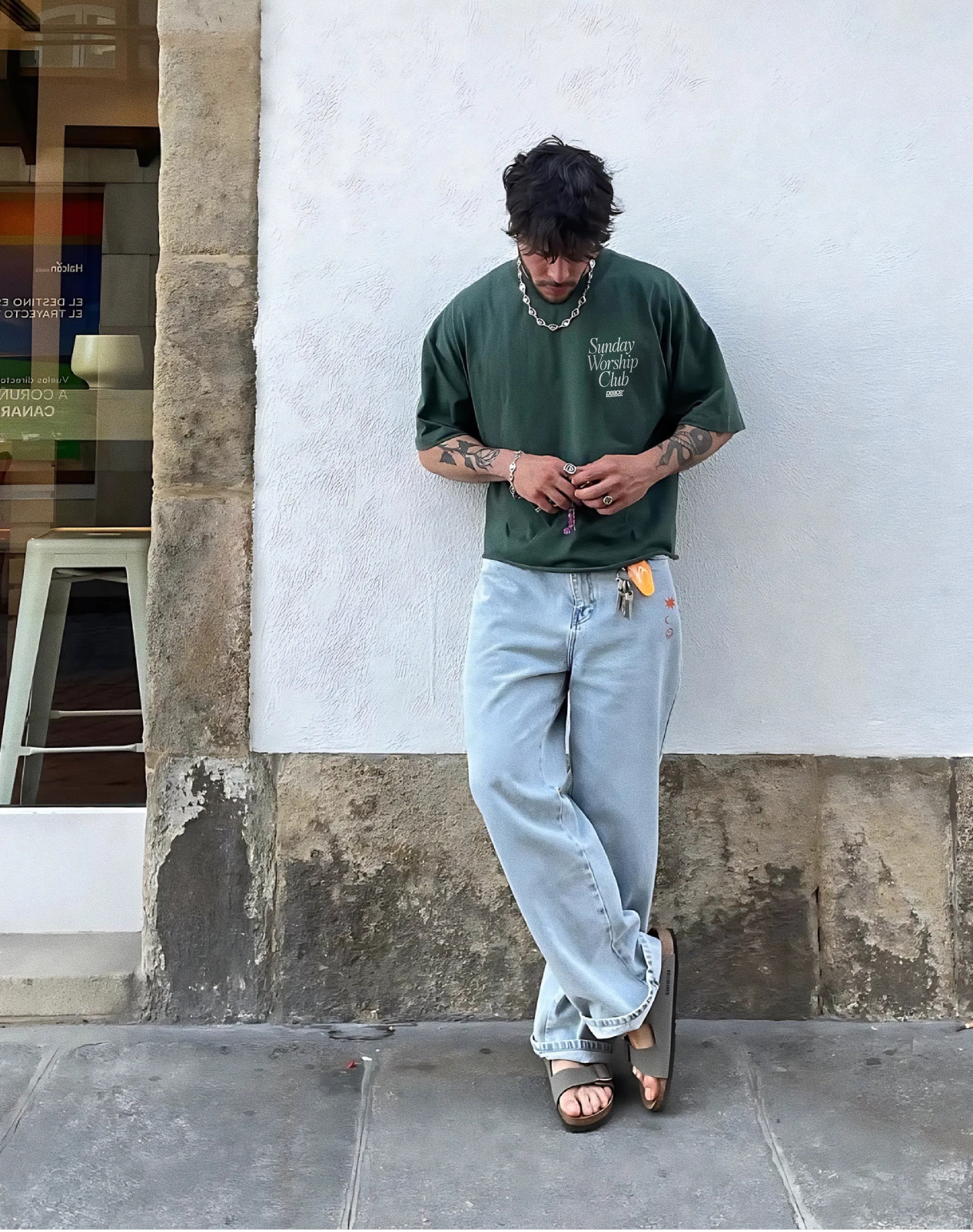 Sunday Worship Club Green Loose Fit Heavyweight Tee | Peace® ODMPOD