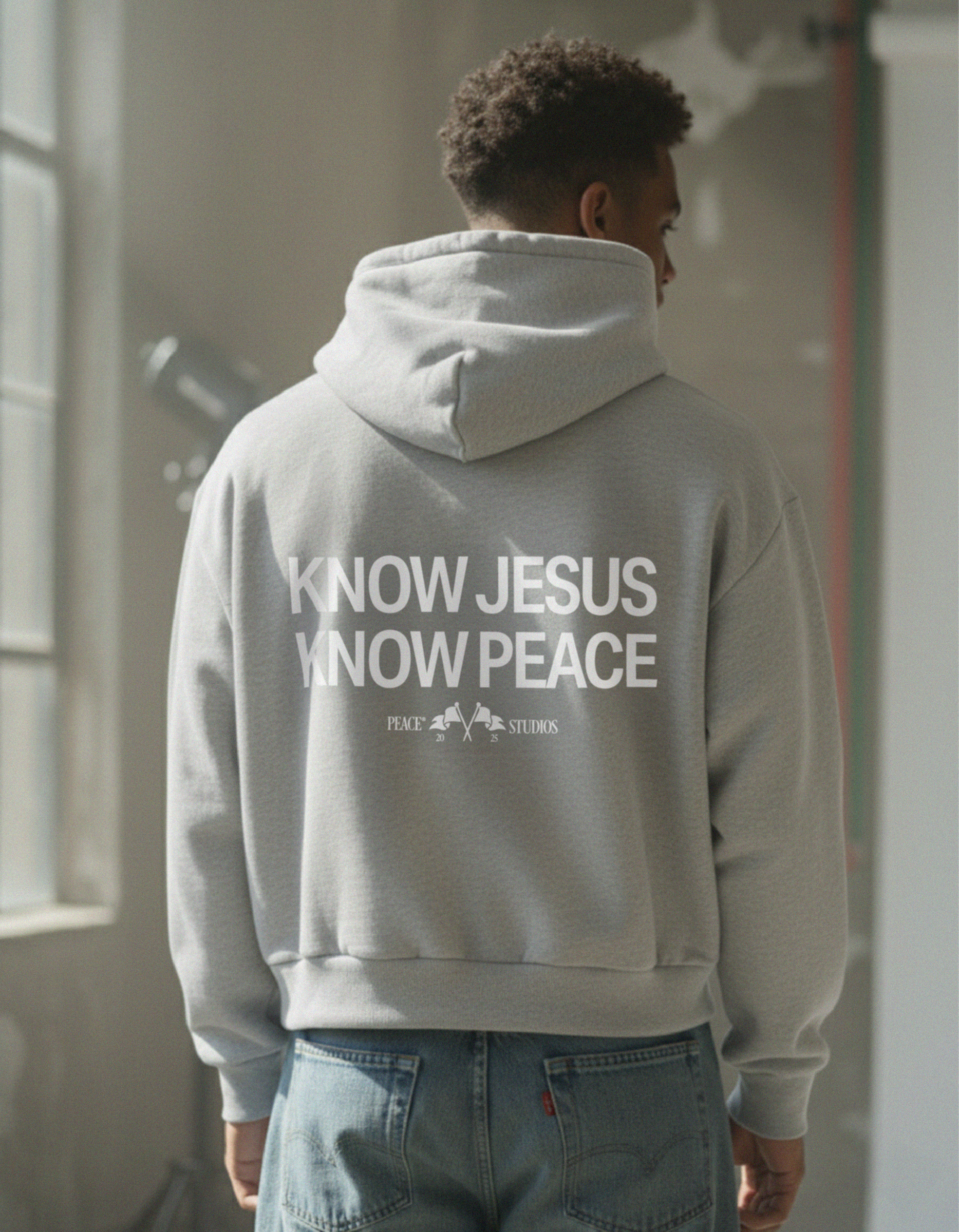 Know Jesus, Know Peace Premium Gray Boxy Hoodie | Peace®