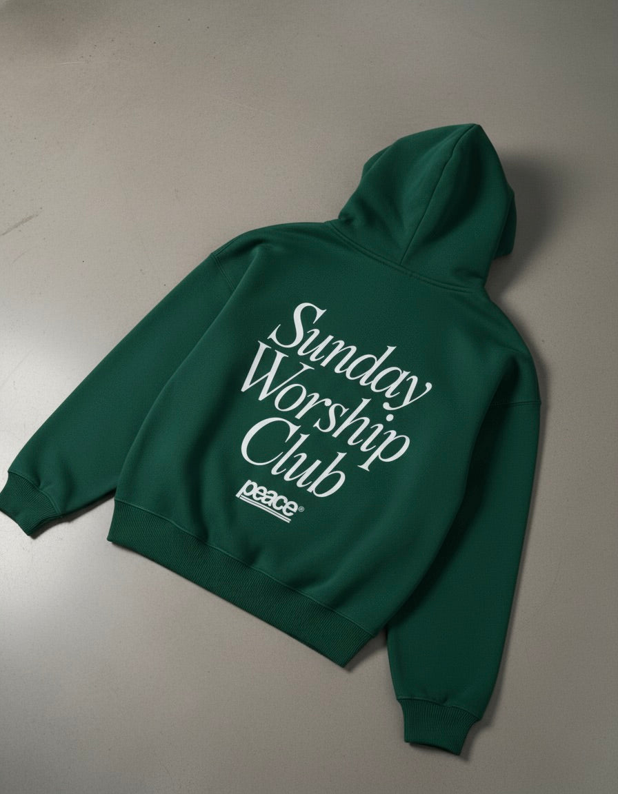 Sunday Worship Club Green Oversized Heavyweight Hoodie | Peace®