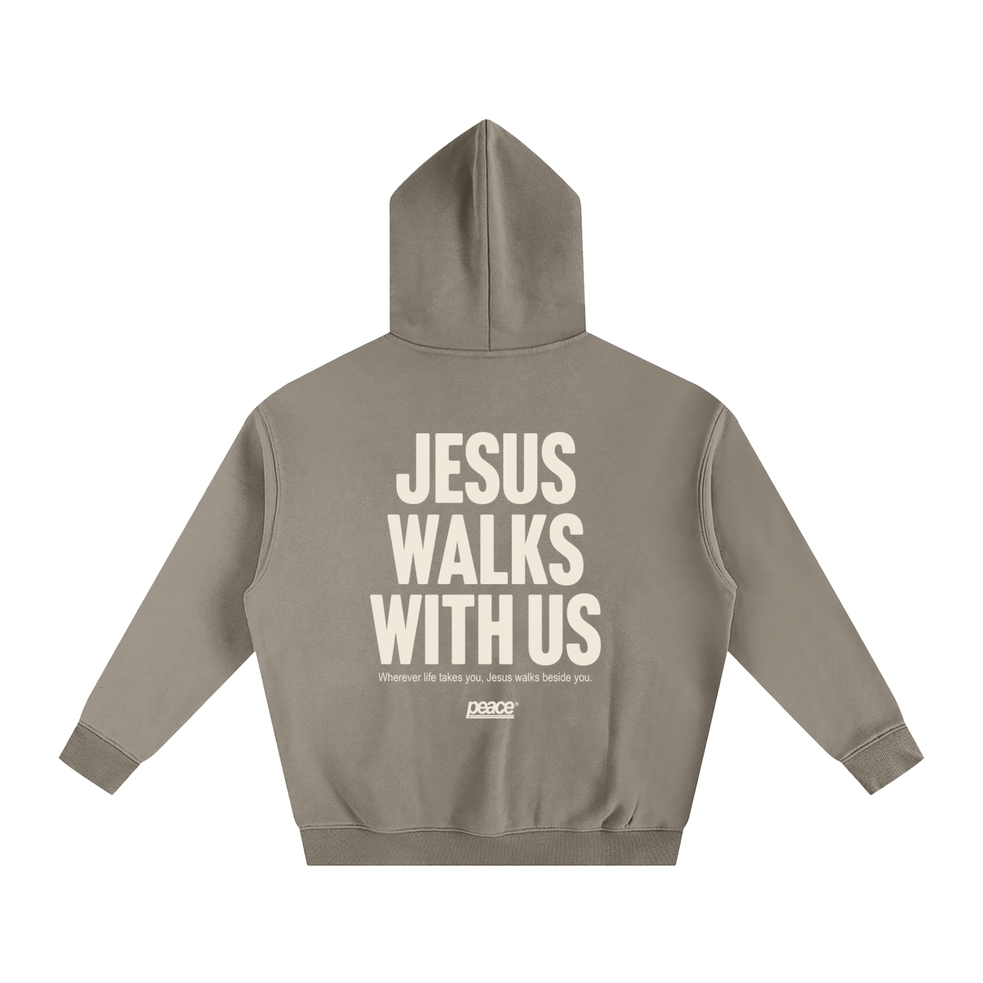 Jesus Walks With Us Gray Coffee Oversized Heavyweight Hoodie | Peace® ODMPOD
