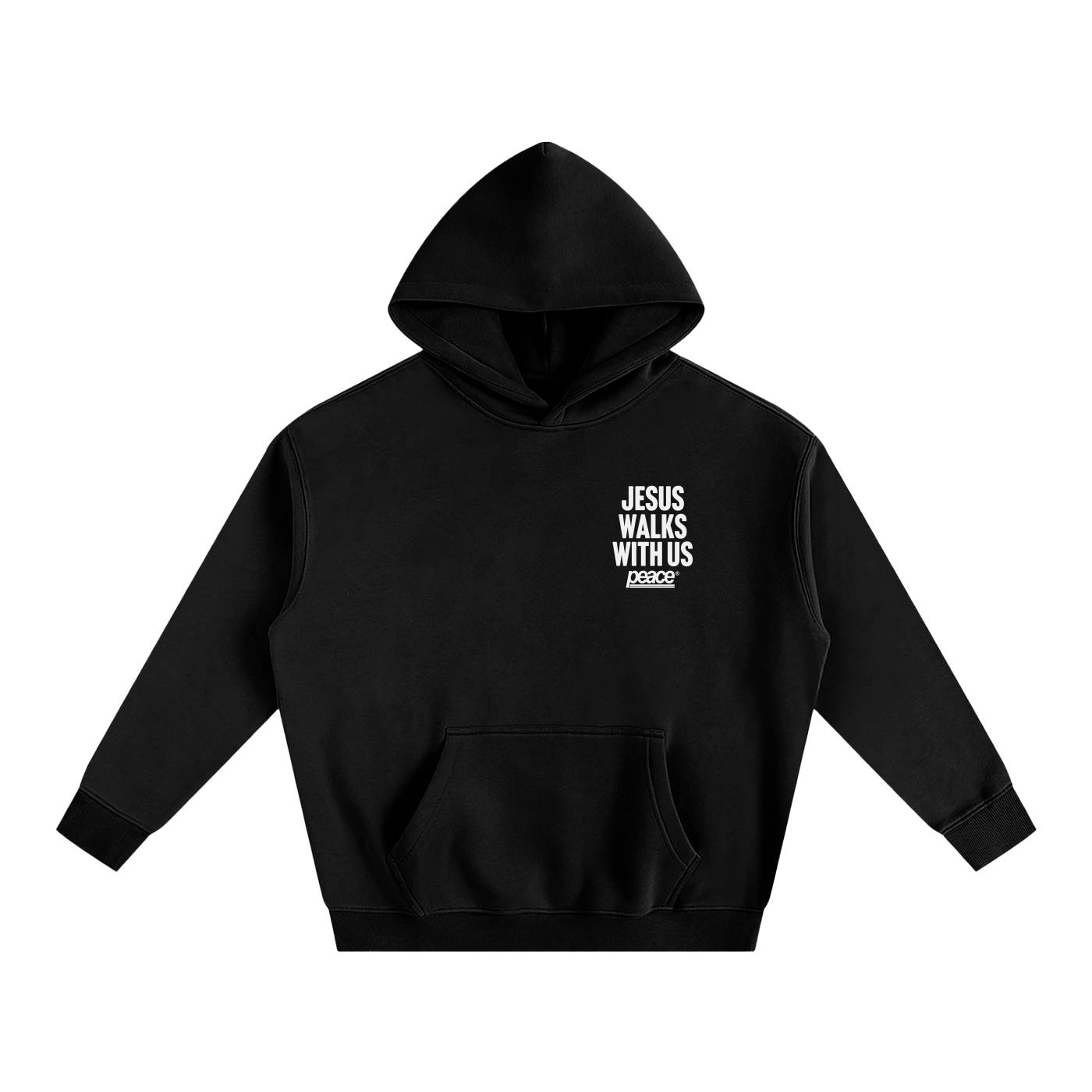 Jesus Walks With Us Black Oversized Heavyweight Hoodie | Peace® ODMPOD