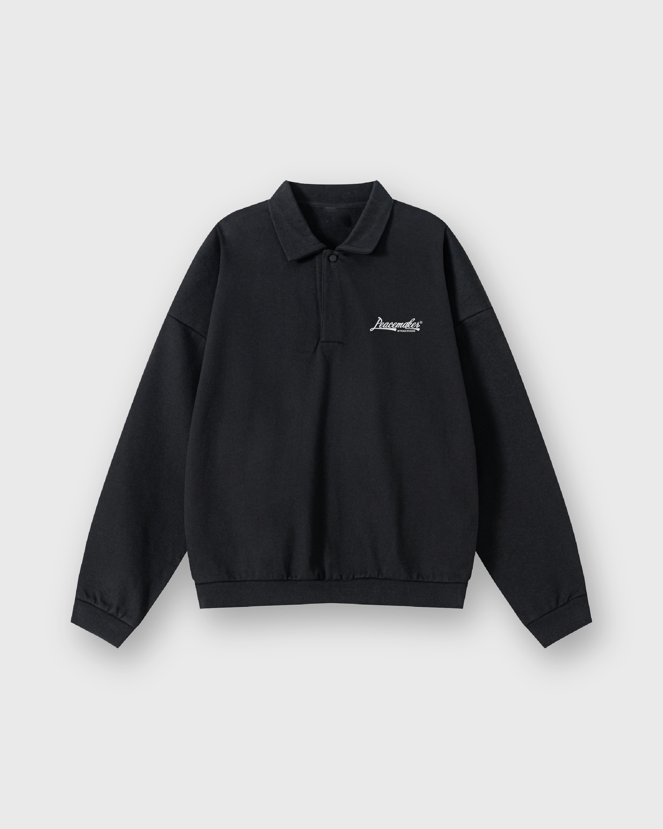 Peacemaker Heavyweight Black Fleece Polo Sweatshirt | Peace®