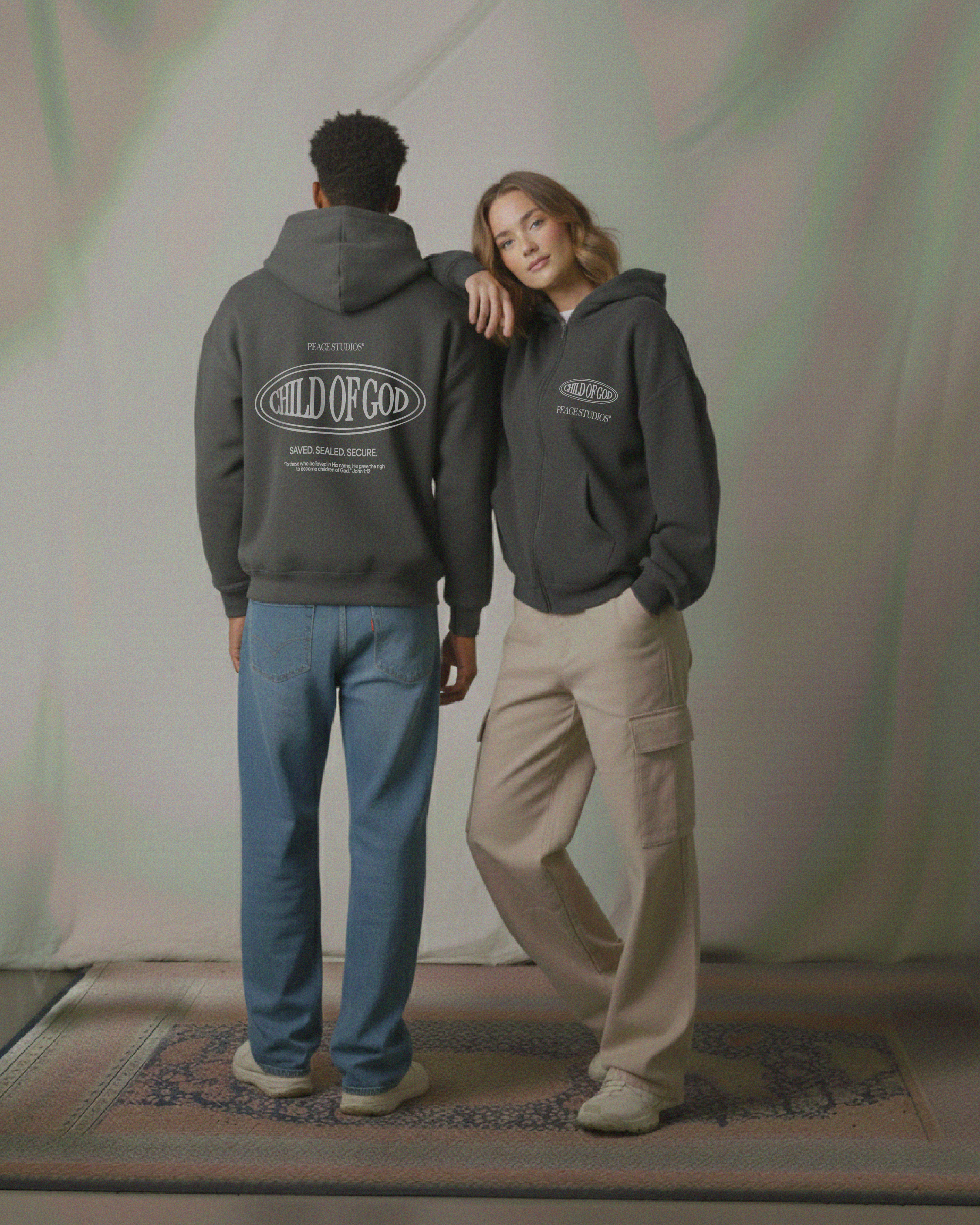 Child of God II Dark Gray Essential Oversized Fleece Boxy Hoodie | Peace®