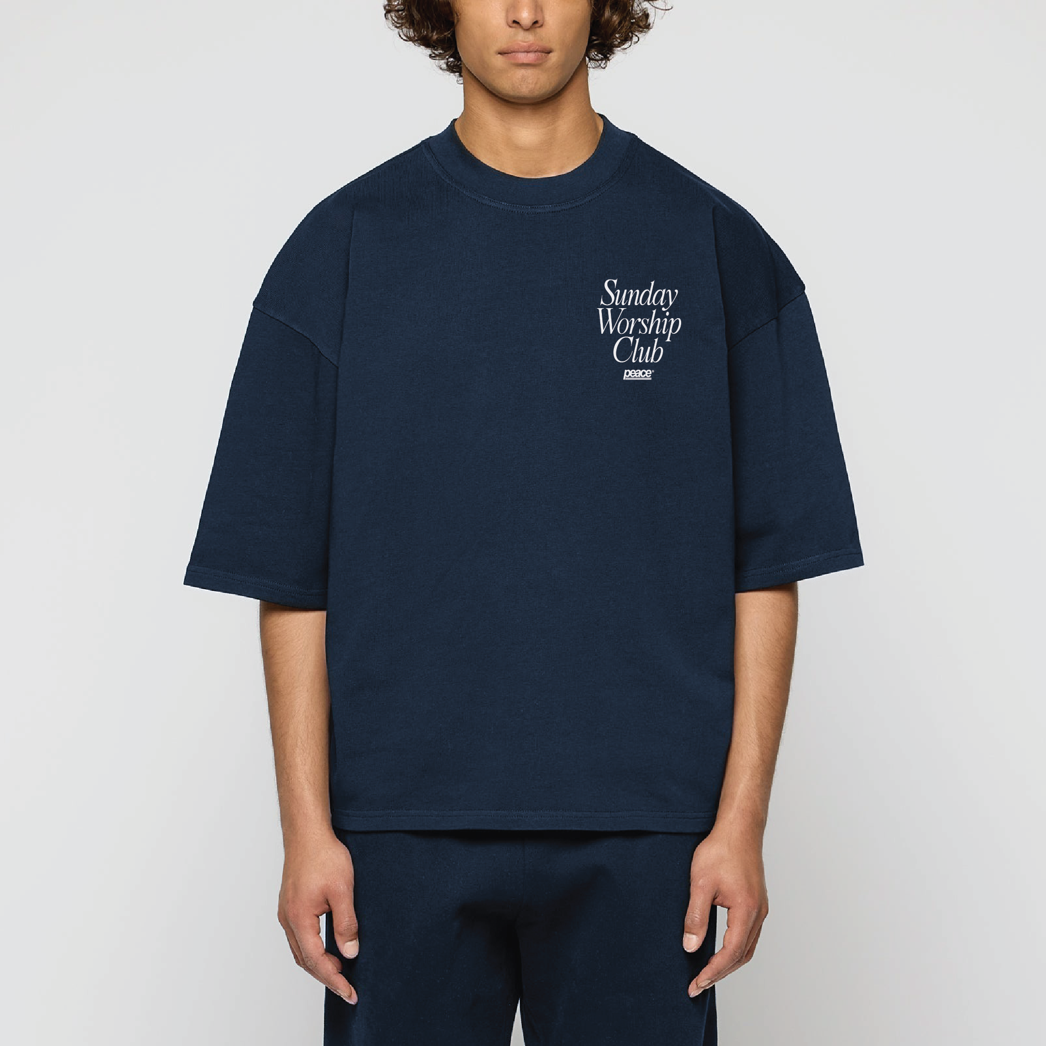 Sunday Worship Club Navy Blue Loose Fit Heavyweight Tee | Peace® ODMPOD