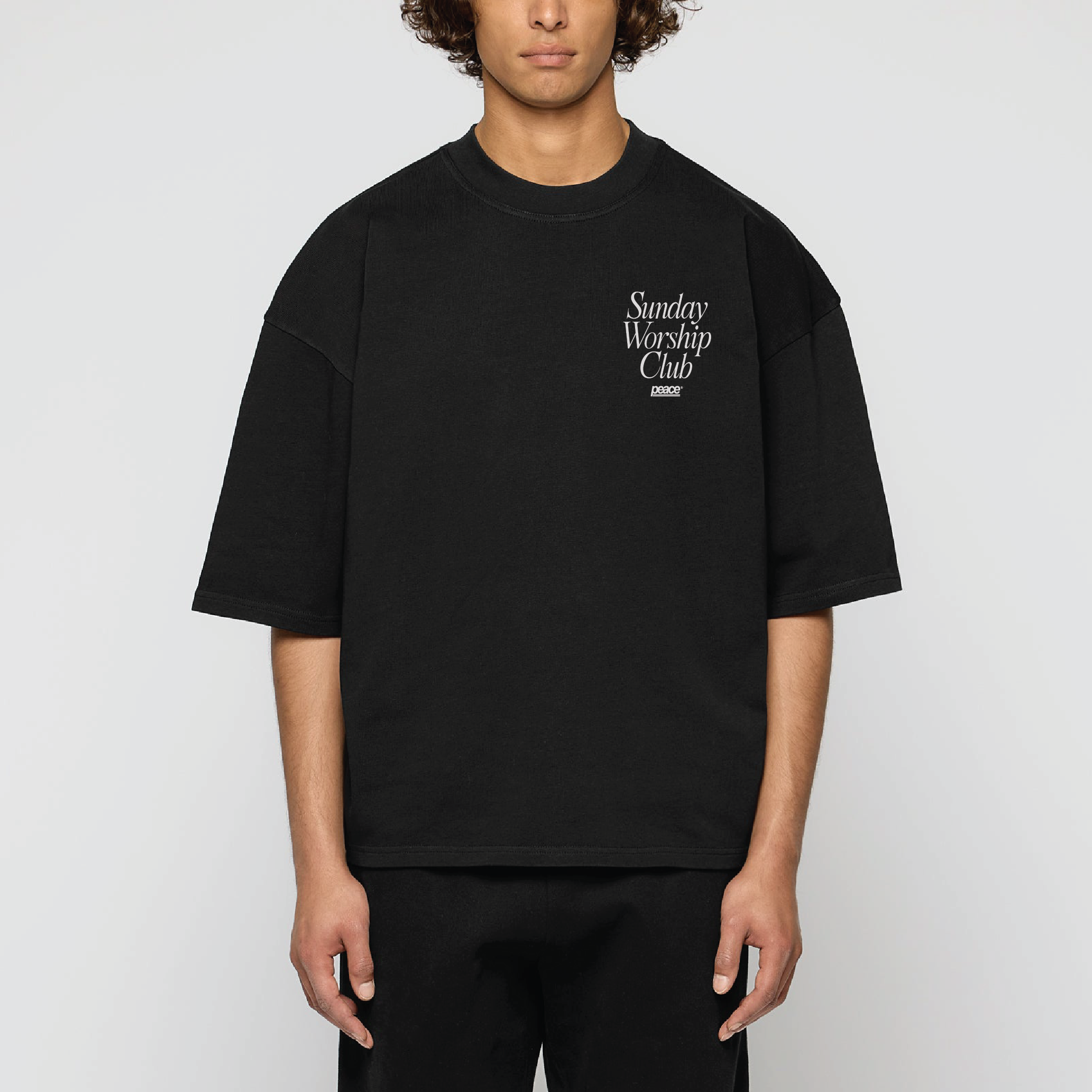 Sunday Worship Club Black Loose Fit Heavyweight Tee | Peace® ODMPOD