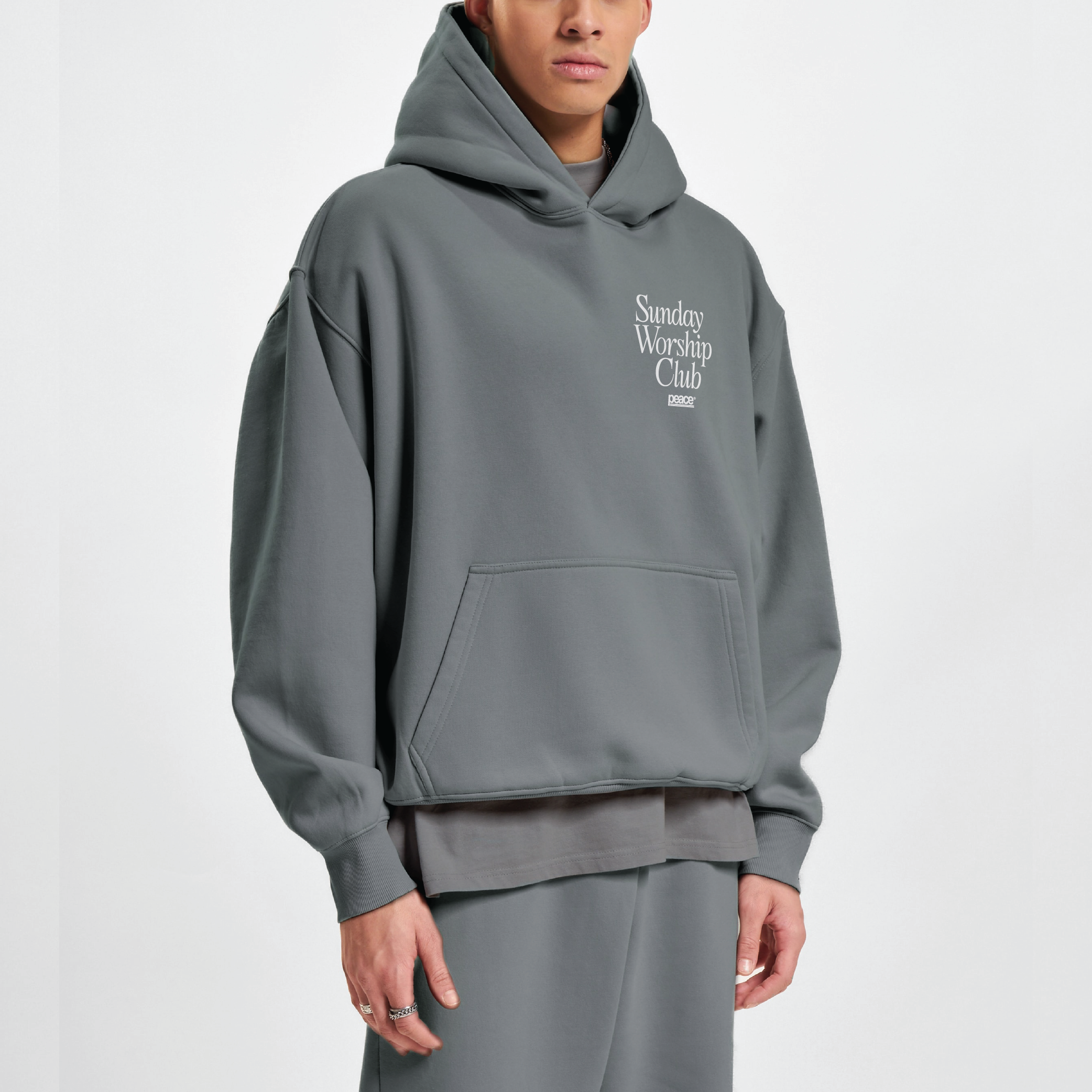 Sunday Worship Club Gray Oversized Heavyweight Hoodie | Peace® ODMPOD
