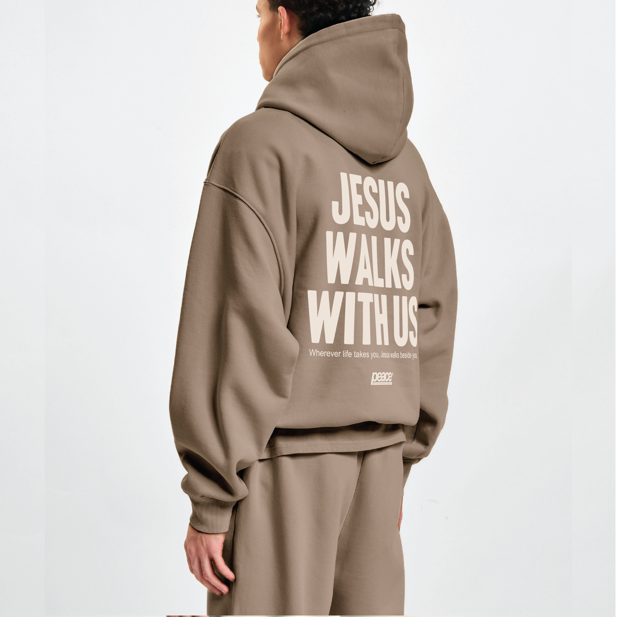 Jesus Walks With Us Gray Coffee Oversized Heavyweight Hoodie | Peace® ODMPOD