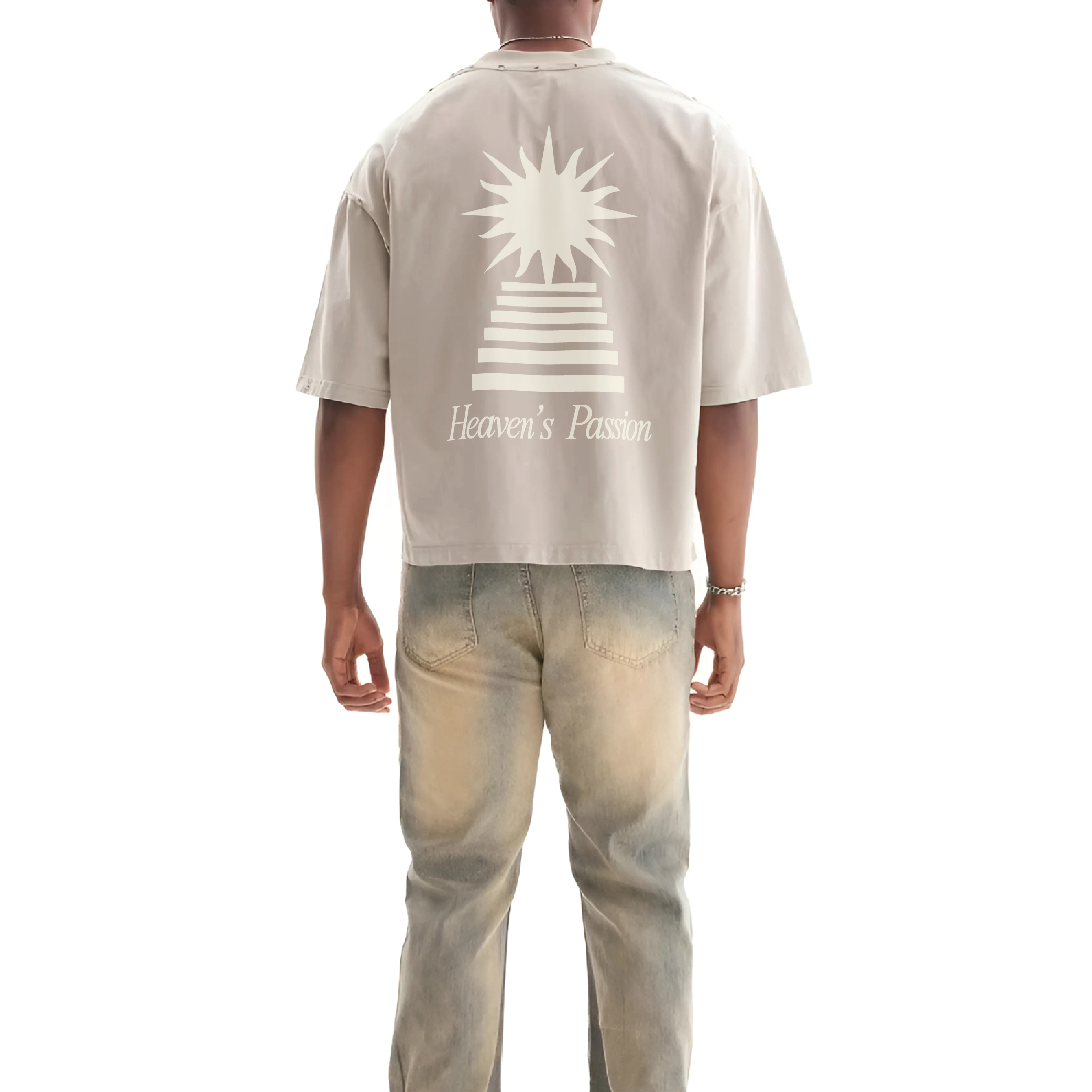 Heaven’s Passion Frayed Boxy Tee Wash Beige | Peace® PEACE STORE