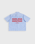 Know Jesus, Know Peace Oversized Blue Stripe Boxy Shirt | Peace®