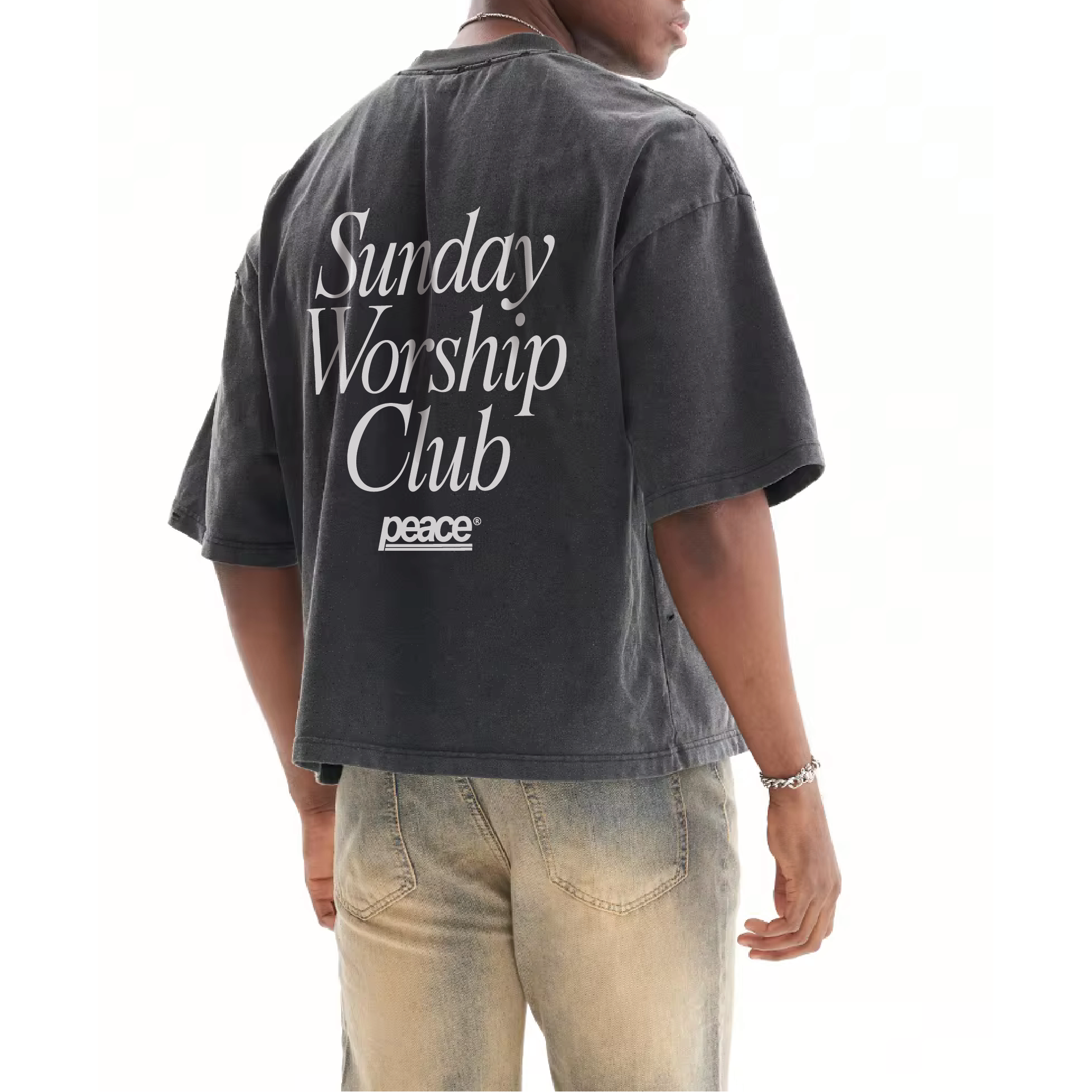 Sunday Worship Club Frayed Boxy Tee Wash Black | Peace® ODMPOD