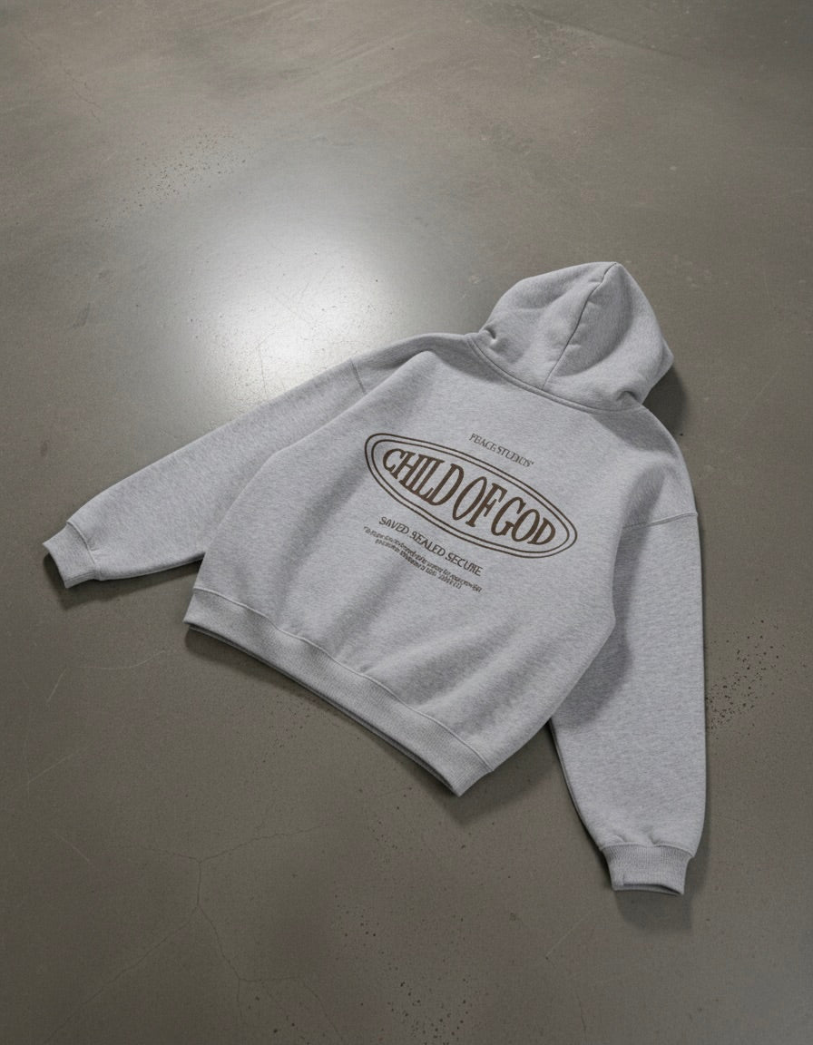 Child of God II Gray Essential Oversized Fleece Boxy Hoodie | Peace®