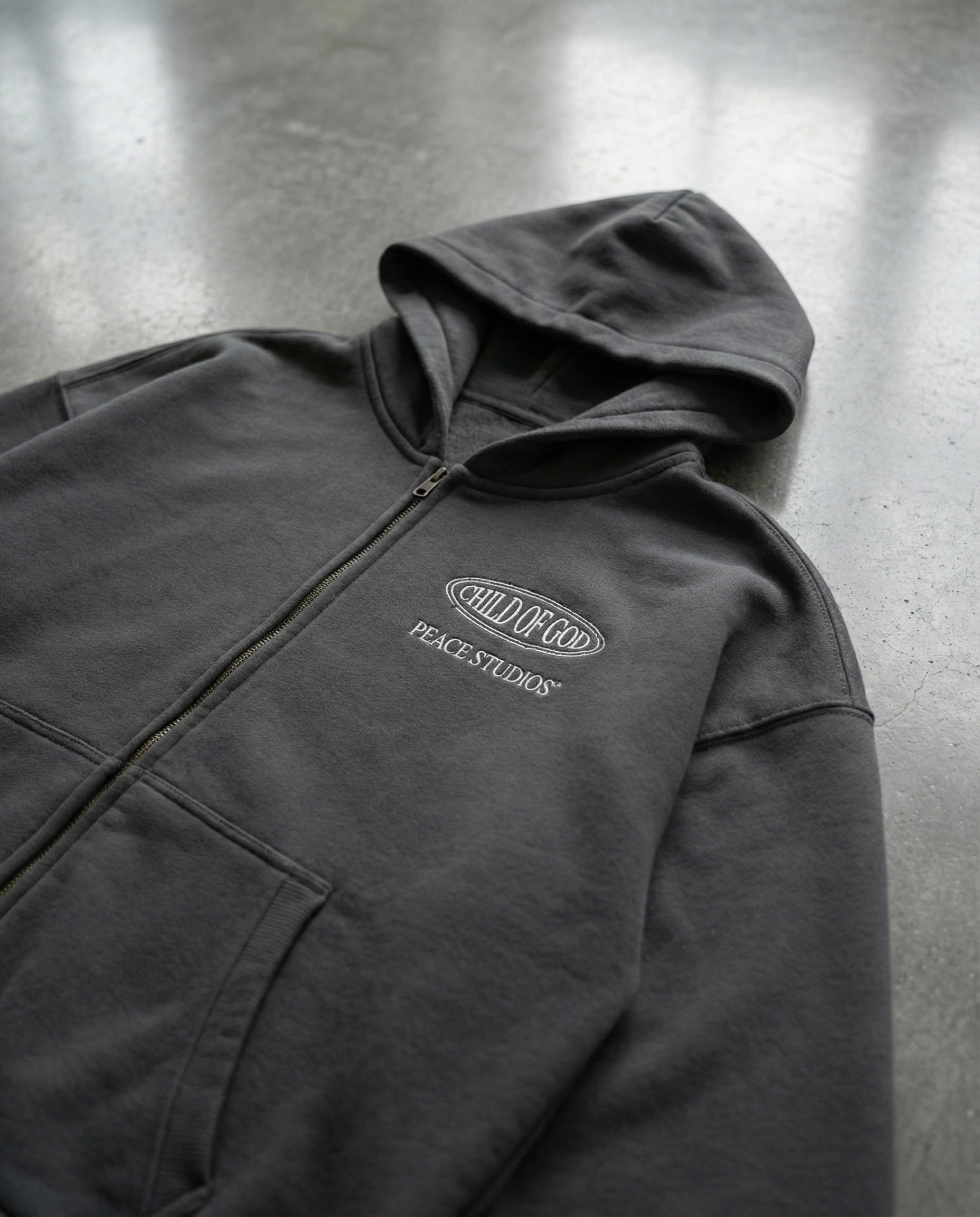 Child of God II Dark Gray Essential Oversized Fleece Boxy Hoodie | Peace®