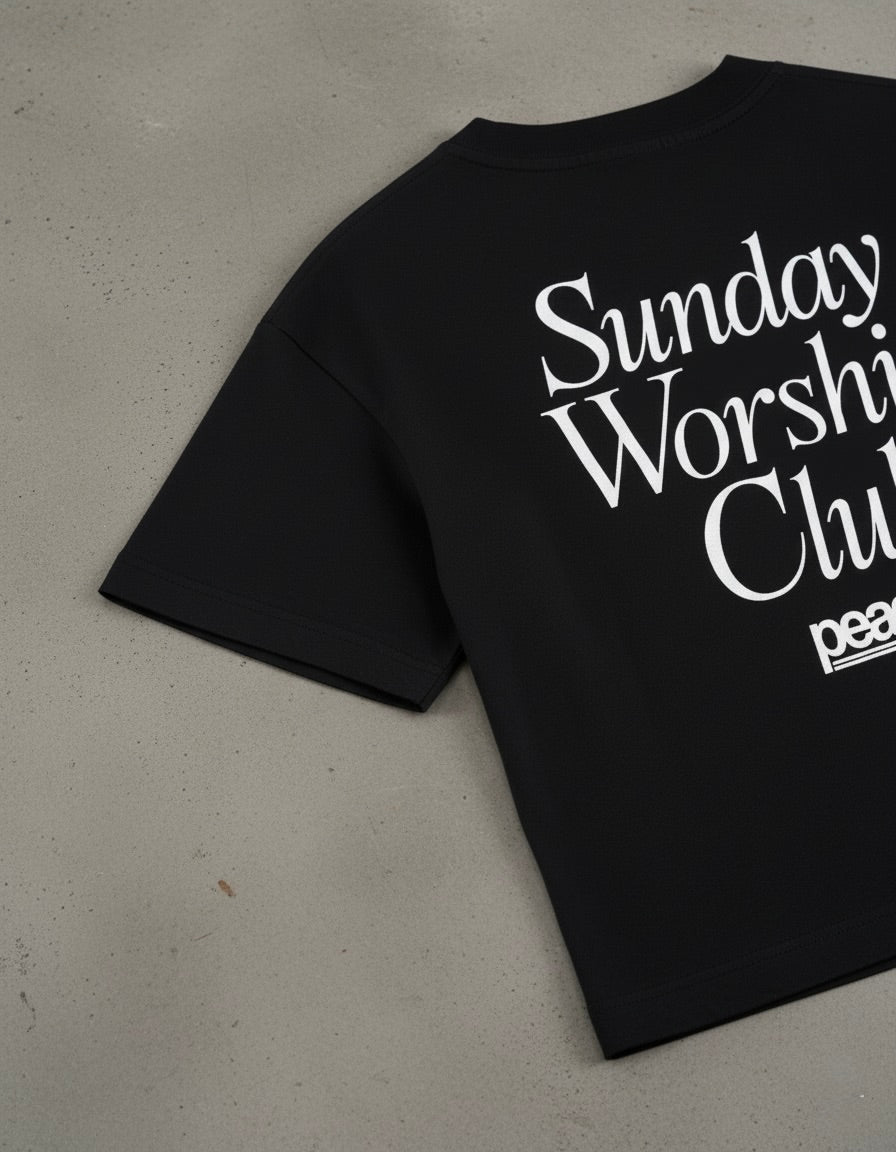 Sunday Worship Club Boxy Tee Black | Peace®