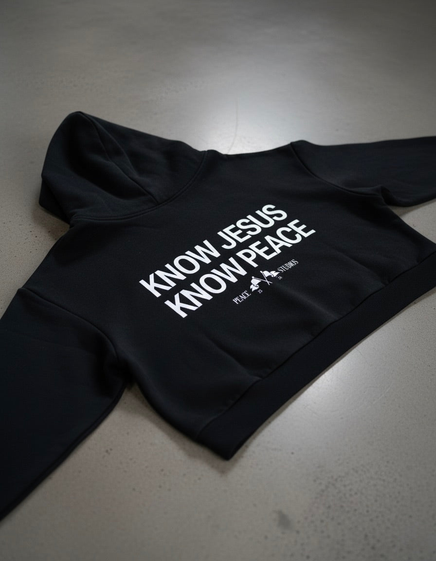 Know Jesus, Know Peace Premium Black Boxy Hoodie | Peace®