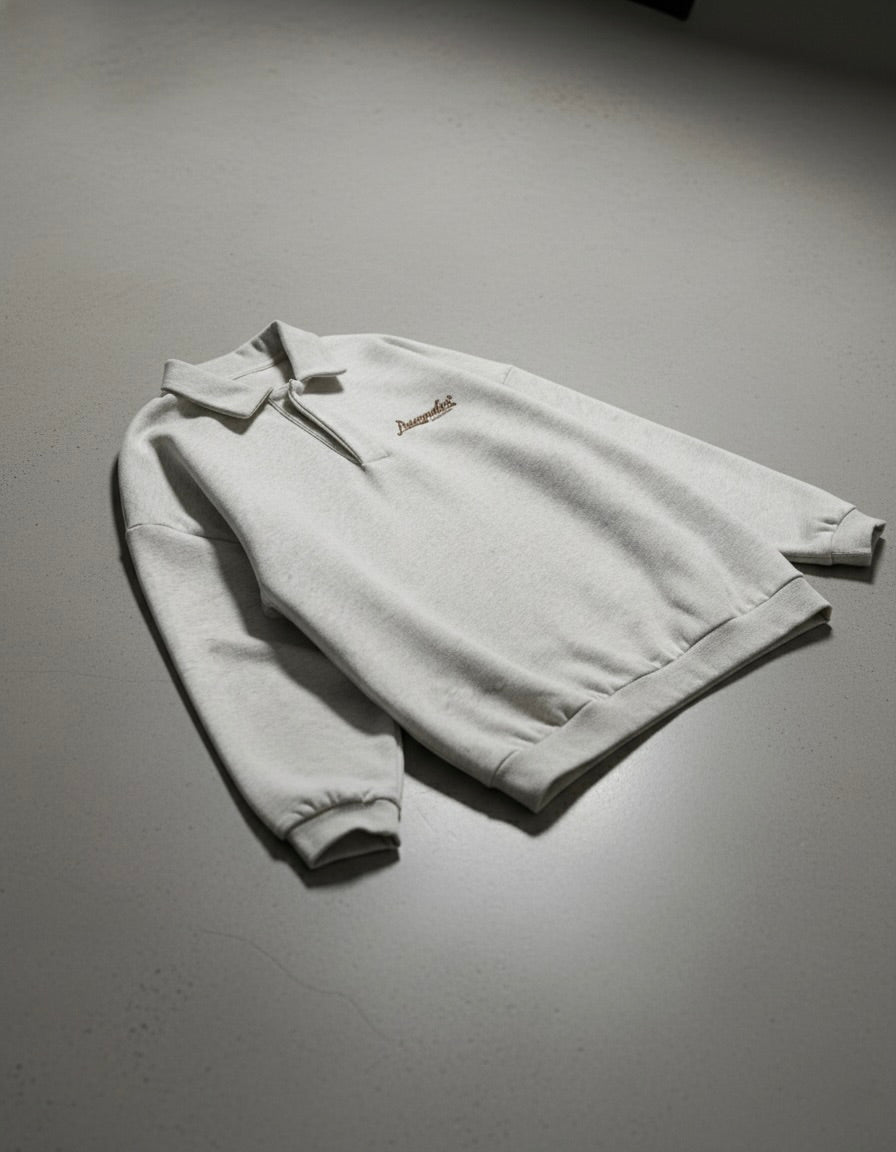 Peacemaker Heavyweight Oat Gray Fleece Polo Sweatshirt | Peace®