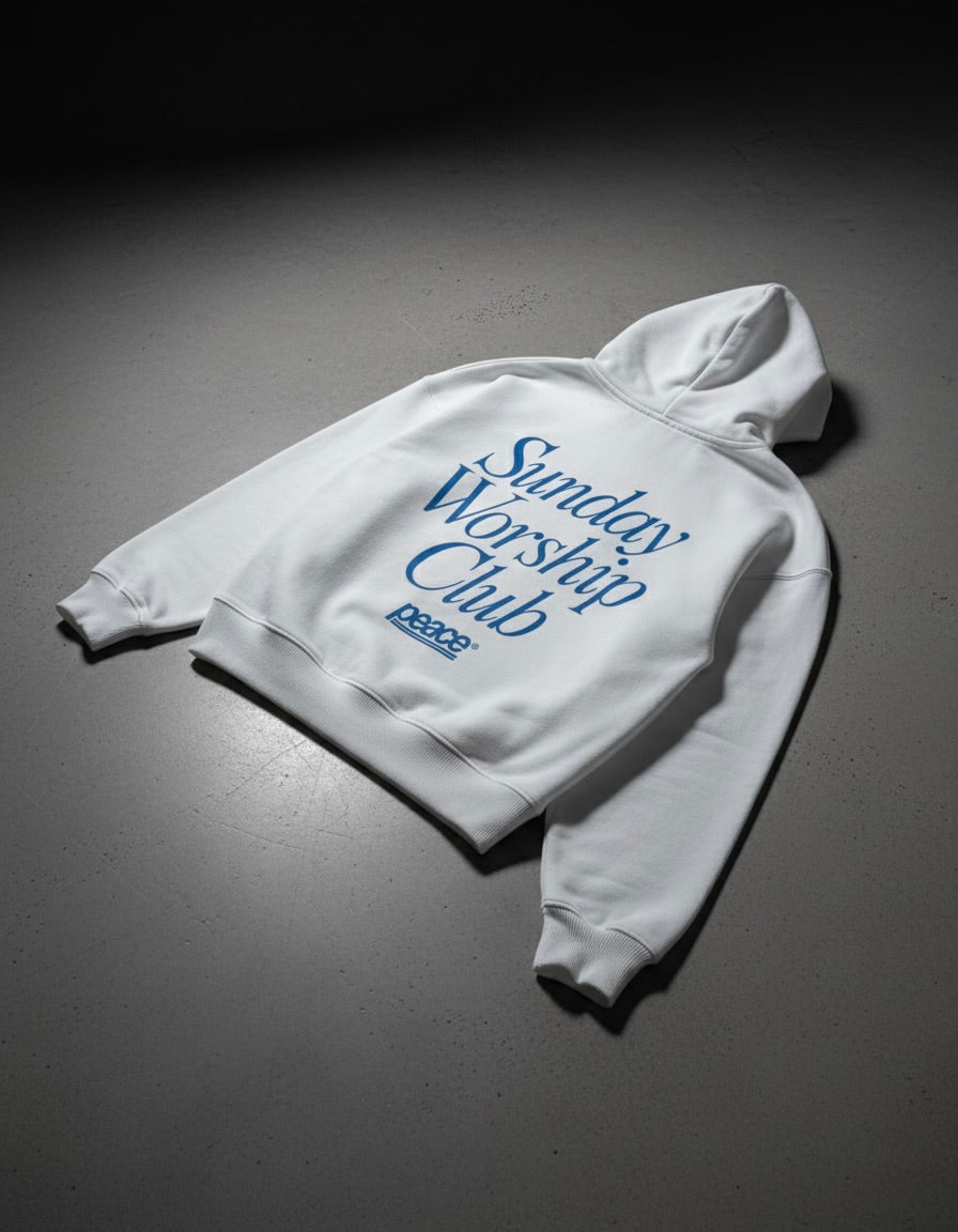 Sunday Worship Club White Oversized Heavyweight Hoodie | Peace®